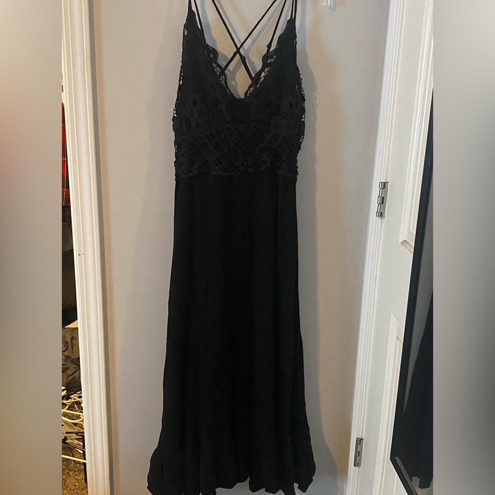 White Birch Black Crochet Maxi Dress